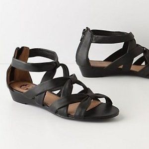 LUCKY PENNY Triple Cinch Black Leather Strappy Summer Sandals
